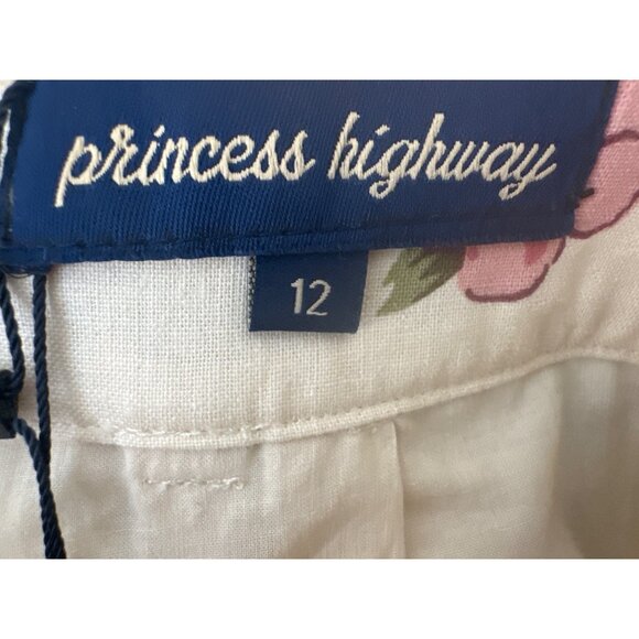 2/$30 Princess Highway Size US 8 Floral Linen Blend Skirt W/ Belt Cream & Pink - Picture 5 of 16